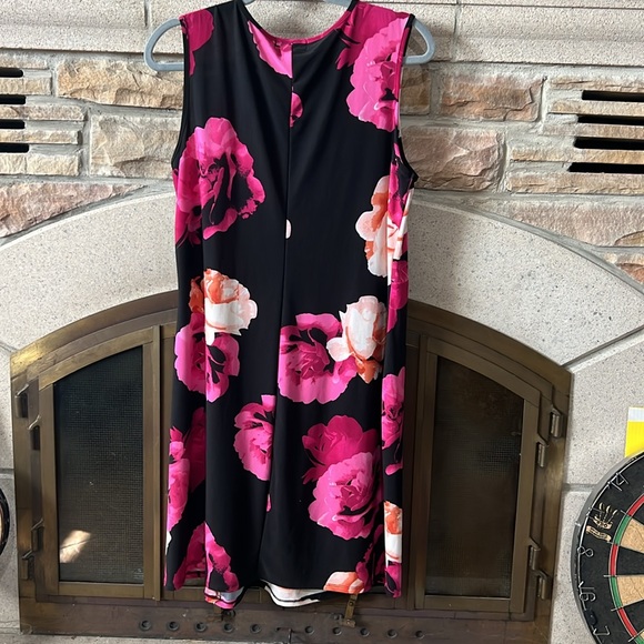 International INC Company Black and Pink Floral Cocktail Midi Dress - Picture 6 of 6
